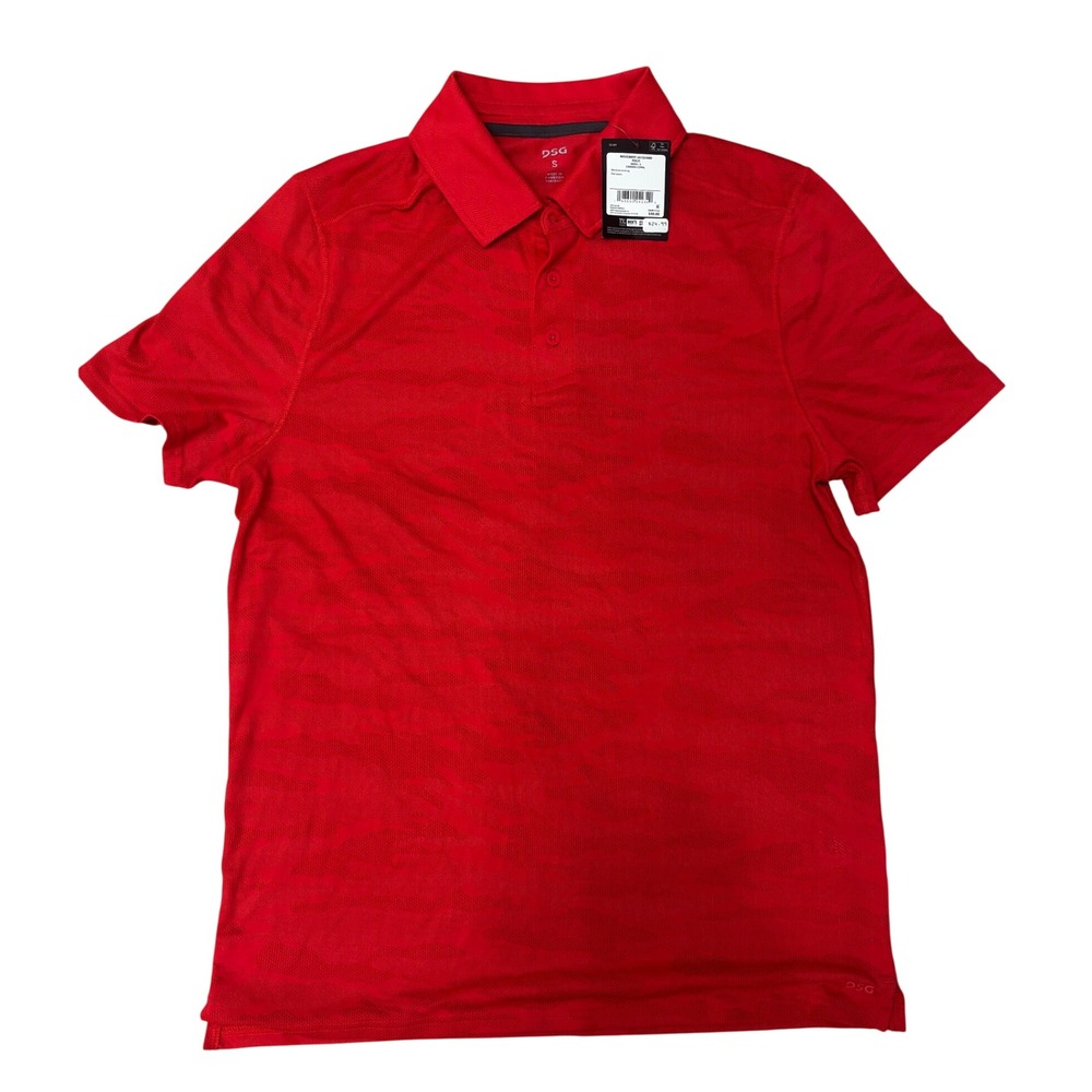DSG Mens Movement Jacquard Polo Shirt Cabana Coral Red Camo Texture Small NWT